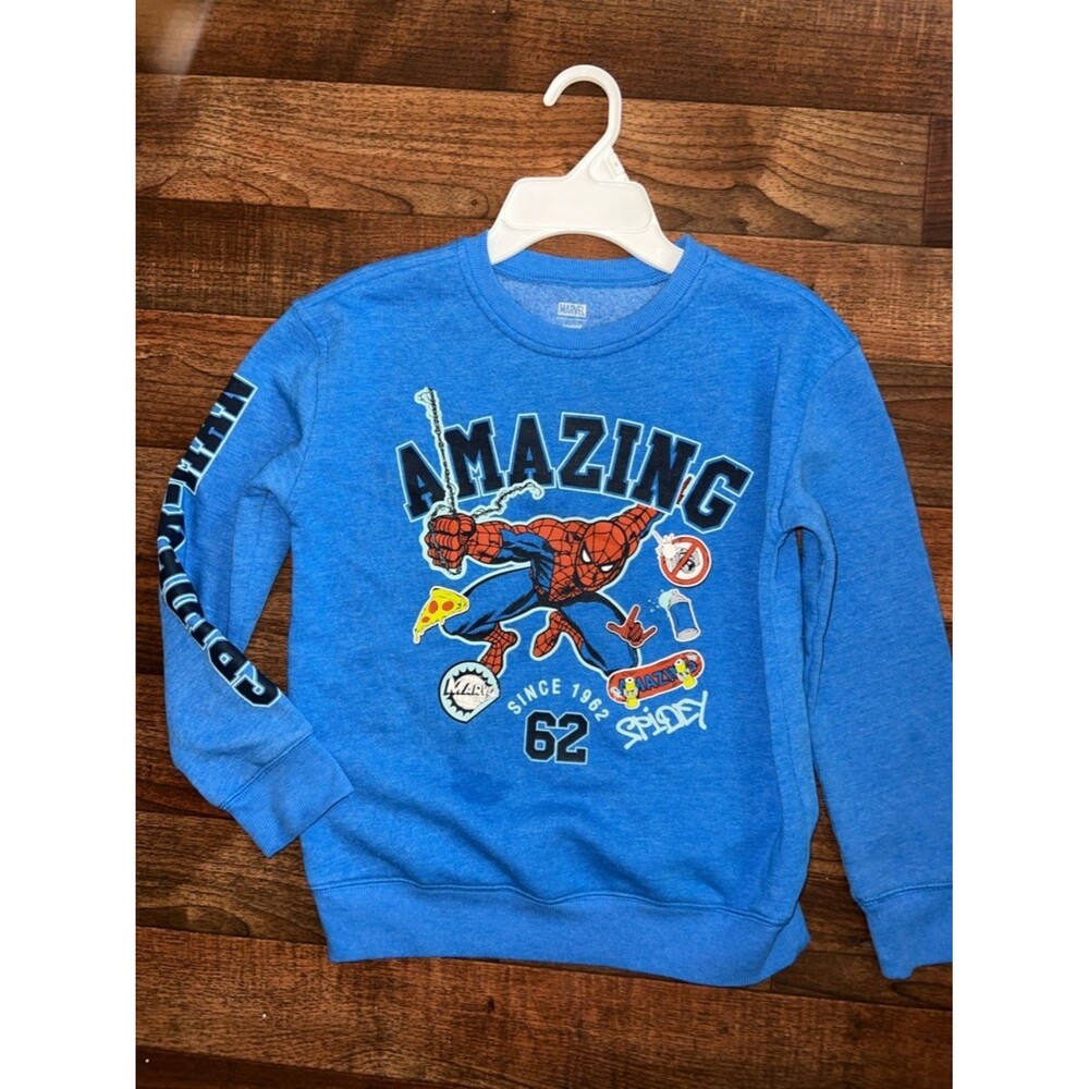 Marvel boys Blue Spider-Man 'Amazing' Graphic Pullover Sweatshirt size 8